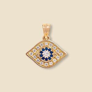14K Solid Gold Evil Eye Charm Pendant 1.75g